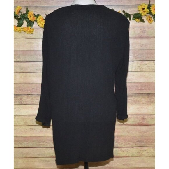 Cathy Daniels Ladies Black Tunic Blouse Top Size M Embroidered V-Neck Crystals - Picture 7 of 9